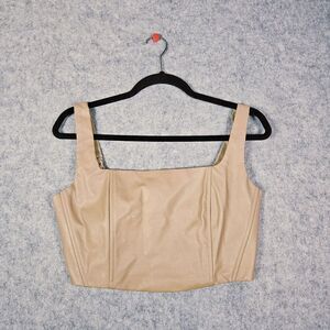 Womens Beige Faux‎ Leather Corset Crop Top Bustier Party Club Womens Sz S READ